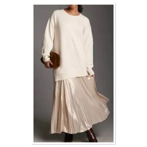 by Anthropologie Long Sleeve Pleated Twofer Sweater Maxi Dress Metallic Sz 1X